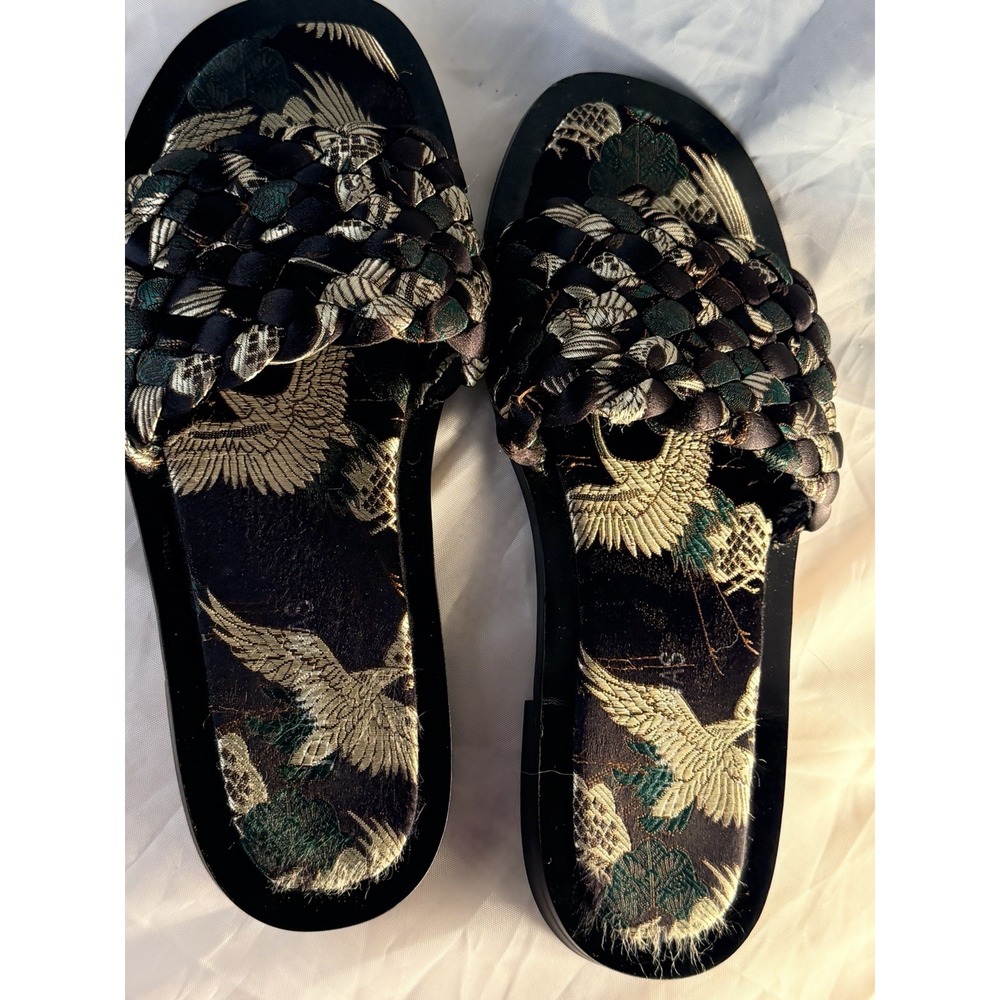 JOHNNY WAS "Crane" Woven Metallic Black Sandals : Size 8.5